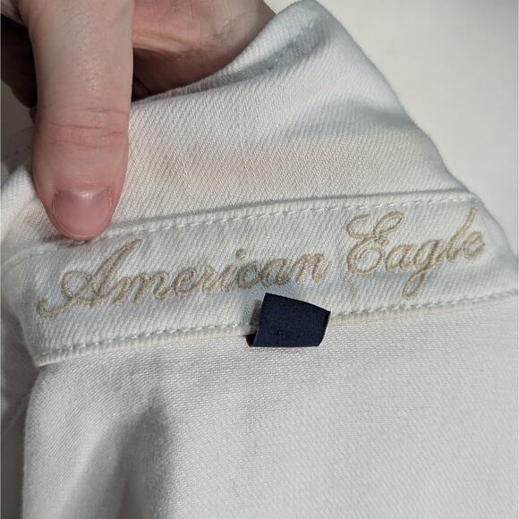 American Eagle White Denim Classic Button Up Collared Jean Jacket Size XL - Picture 5 of 9
